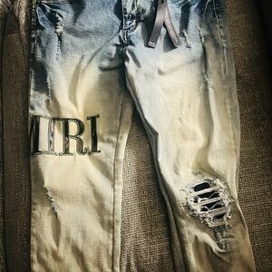 AMIRI Blue Dress Pants with Vintage Distressed Look